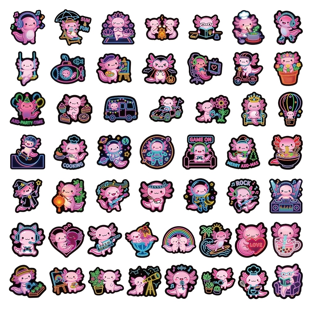 50pcs Cool Neon  Axolotl Stick - Laptop Accessories Cool ulasan dan harga